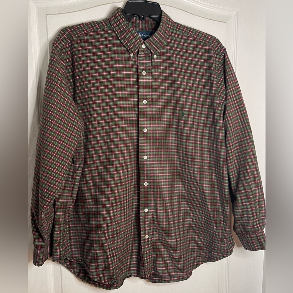 Ralph Lauren Red Green Plaid Button Down Shirt Mens 3XB BIG Long Sleeve